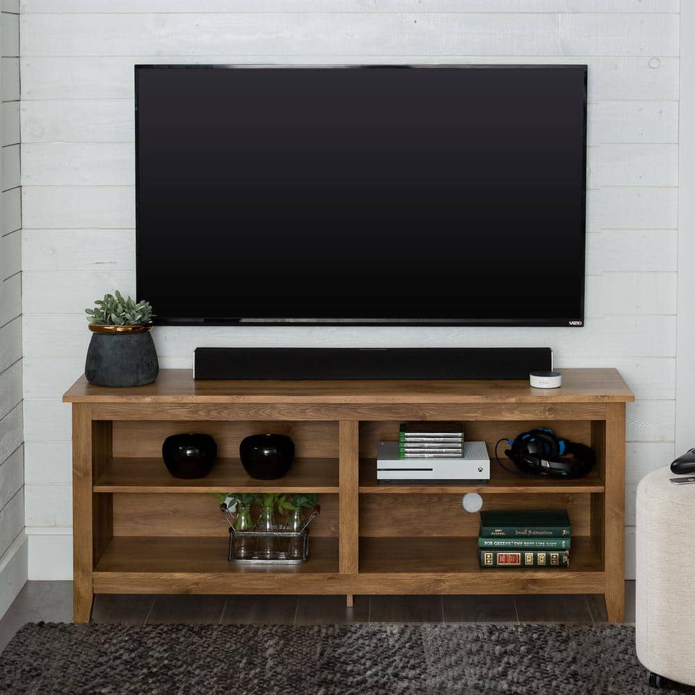Classic Barnwood 58" Transitional TV Stand with Adjustable Shelving