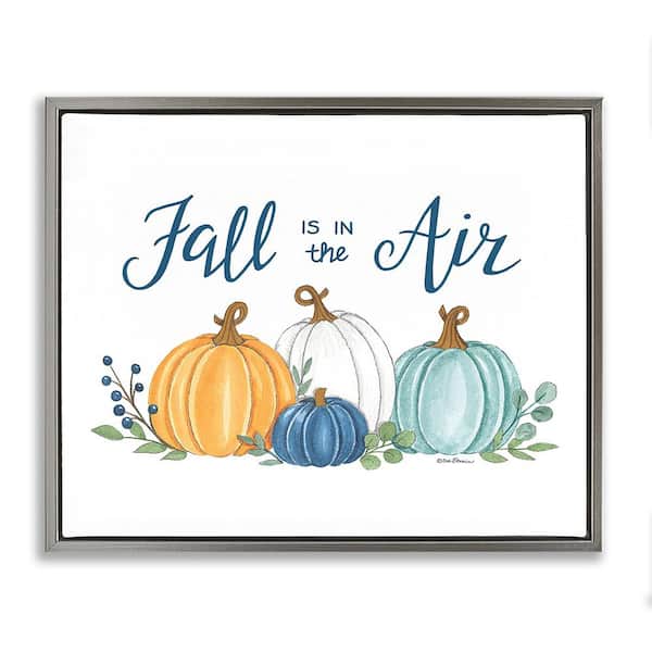 Stupell Industries Fall In The Air Pumpkins by Deb Strain 1 Piece Floater Frame Graphic Print Typography Poster Art Print 21 in. x 17 in.