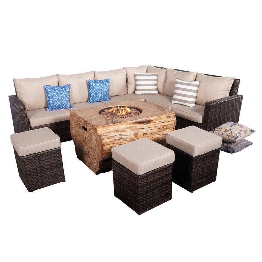 moda furnishings Strip 8Pieces Rock and Fiberglass Fire Pit Table