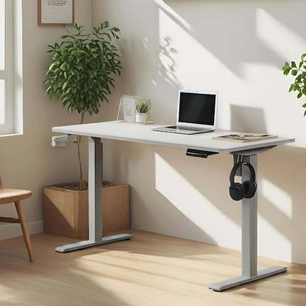 TIFAY 48 in. Snow Ash Electric Height Adjustable Standing Desk Wood and Steel Frame Sit-Stand Table with Memory Settings