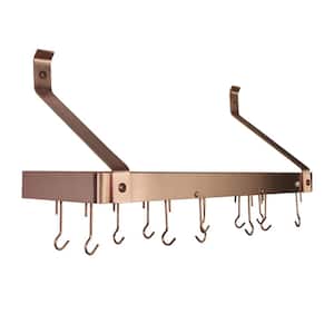 Handcrafted 36 in. Gourmet Bookshelf Wall Rack with Straight Arms and 12-Hooks Brushed Copper
