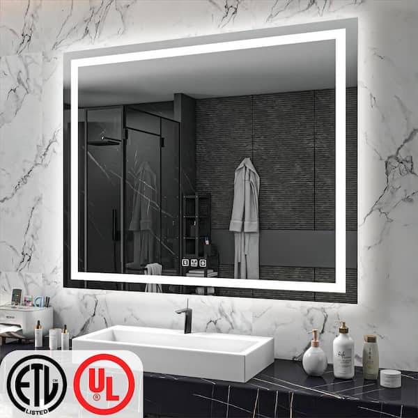 TOOLKISS 60 in. W x 48 in. H Rectangular Frameless LED Light Anti-Fog Wall Bathroom Vanity Mirror with Backlit and Front Light