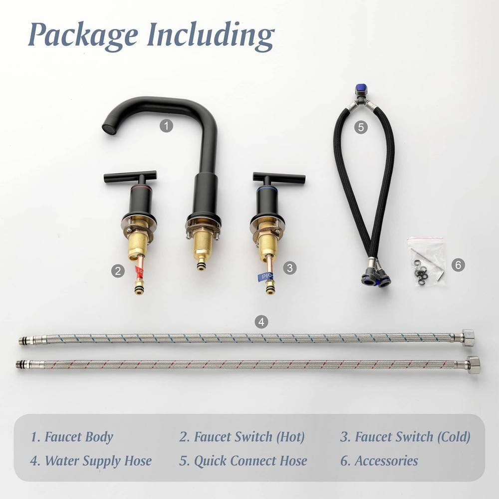 Matte Black Brass 8-Inch Widespread Bathroom Faucet with Lever Handles