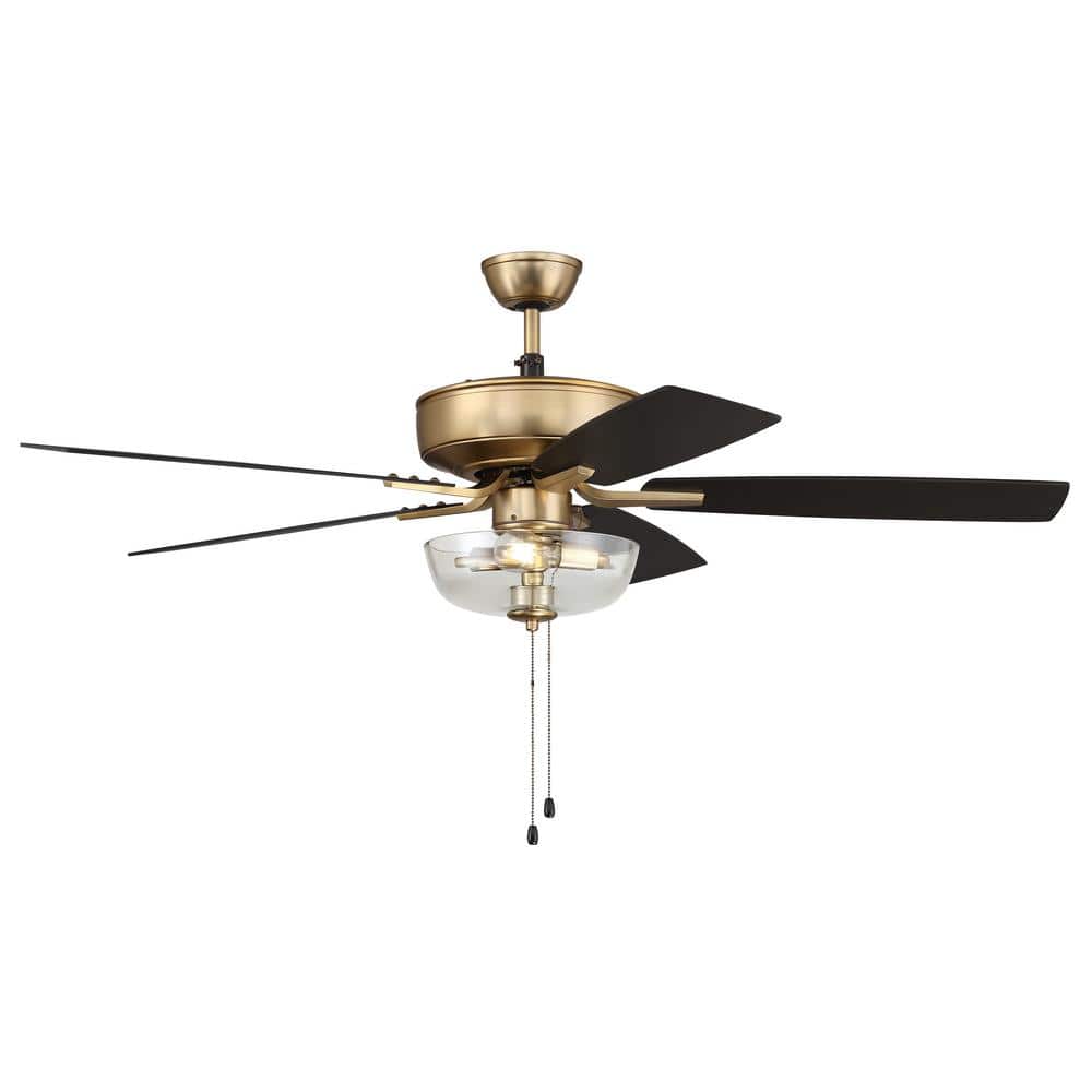 Satin Brass 52'' Ceiling Fan with Black Walnut MDF Blades and LED Light