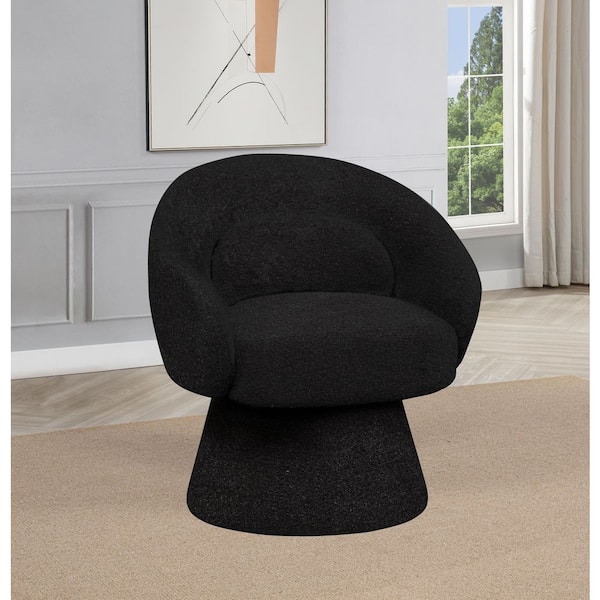 Perrie Black Color Boucle Fabric Swivel Accent Chair Set of 1 With Lumbar Pillow