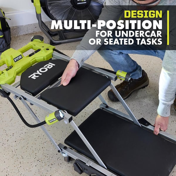RYOBI - ONE+ 18V Cordless Automotive Dual Function 400 lb. Capacity, 800 Lumen Lighted Mechanic Garage Creeper Seat (Tool Only)