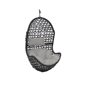 Cordelia Resin Wicker Indoor/Outdoor Hanging Egg Patio Lounge Chair with Gray Cushions