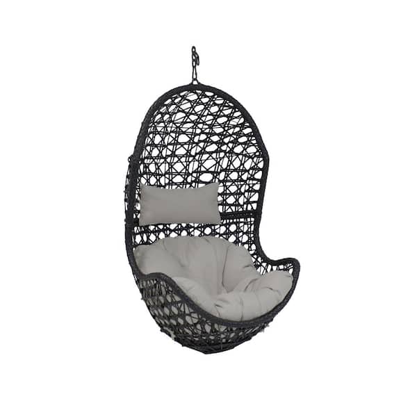 Cordelia Resin Wicker Indoor/Outdoor Hanging Egg Patio Lounge Chair with Gray Cushions