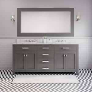 72 in. W x 21 in. D Vanity in Cashmere Grey with Marble Vanity Top in Carrara White and Mirror