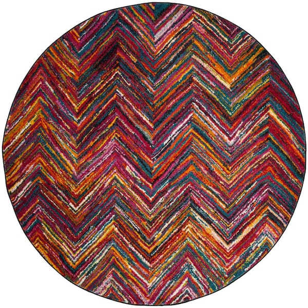 SAFAVIEH Aruba Multi 7 ft. x 7 ft. Round Chevron Area Rug