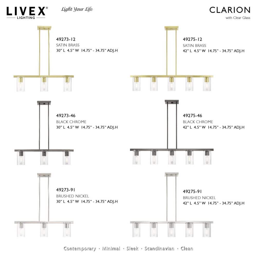 Clarion 30'' Black Chrome Linear Chandelier with Clear Glass Shades