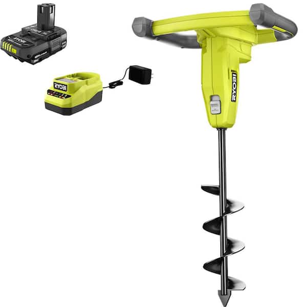 RYOBI ONE+ 18V Cordless Earth Auger with 3 in. Bit, 2.0 Ah Battery and Charger
