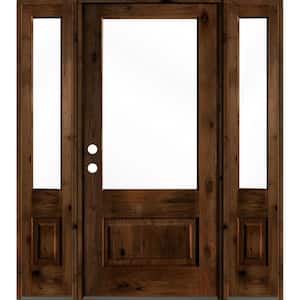 64 in. x 80 in. Knotty Alder Right-Hand/Inswing 3/4 Lite Clear Glass Provincial Stain Wood Prehung Front Door with DSL