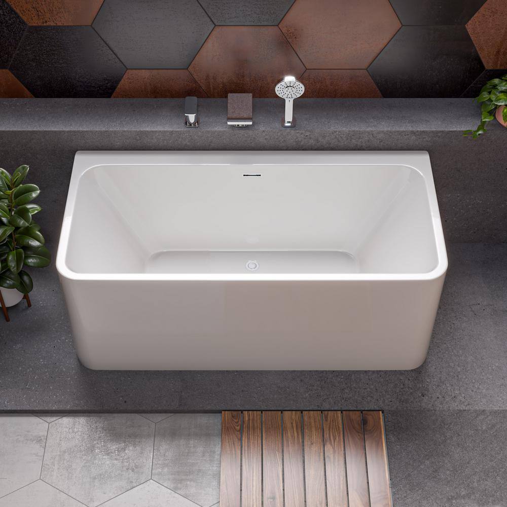 59'' White Freestanding Rectangular Acrylic Soaking Bathtub