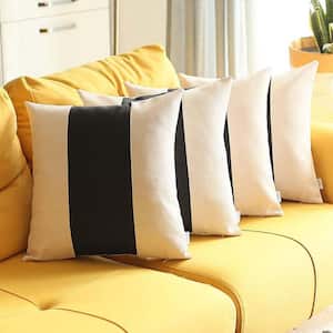 Bohemian Jacquard Ivory and Black 18 in. x 18 in. Square Solid Throw Pillow Set of 4