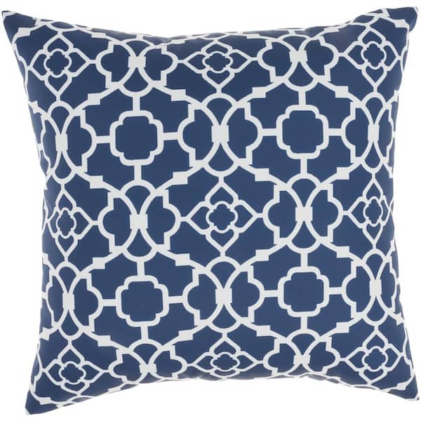 Waverly Waverly Navy Stain Resistant Geometric 20 in. x 20 in.  Indoor/Outdoor Throw Pillow 000714 - The Home Depot