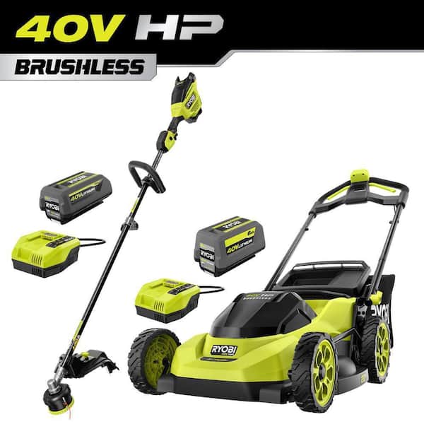 40V HP Brushless 20" Cordless Battery Walk Behind Push Lawn Mower w/ 40V 17" String Trimmer, (2) Batteries & Chargers