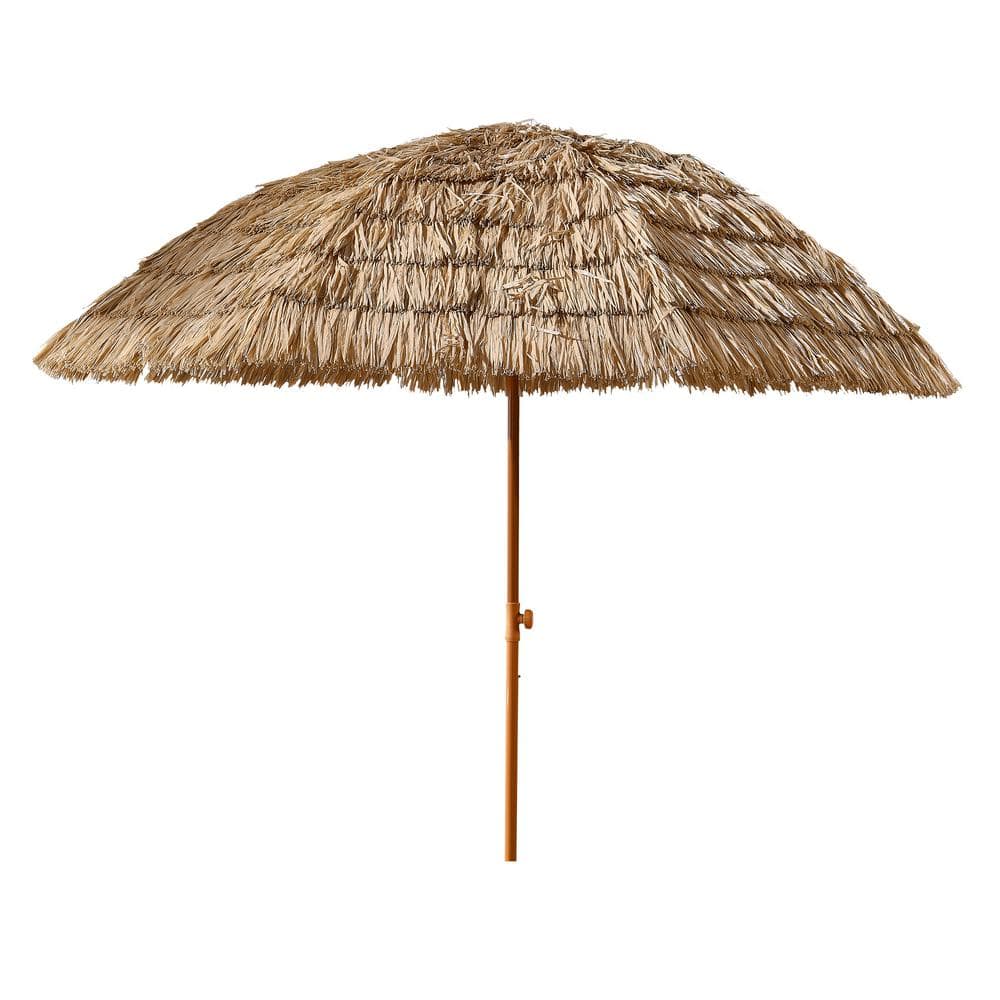 8 ft. Metal Beach Umbrella in Brown, Tiltable Hawaiian Patio Beach Umbrella
