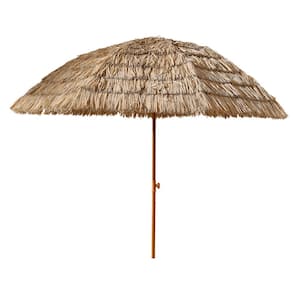 8 ft. Metal Beach Umbrella in Brown, Tiltable Hawaiian Patio Beach Umbrella