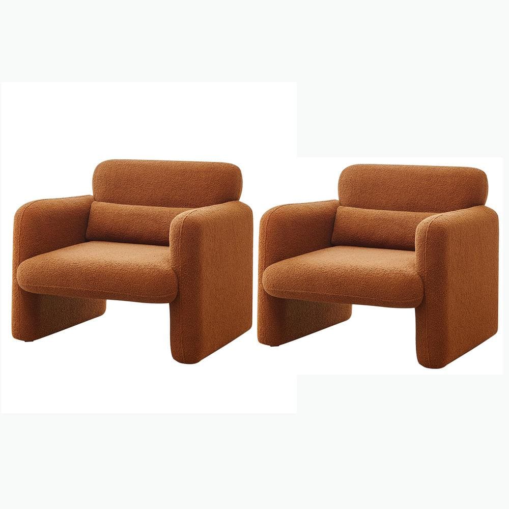 2-Piece Orange Accent Armchair Lamb Fleece Fabric Sofa Modern Single Sofa w
