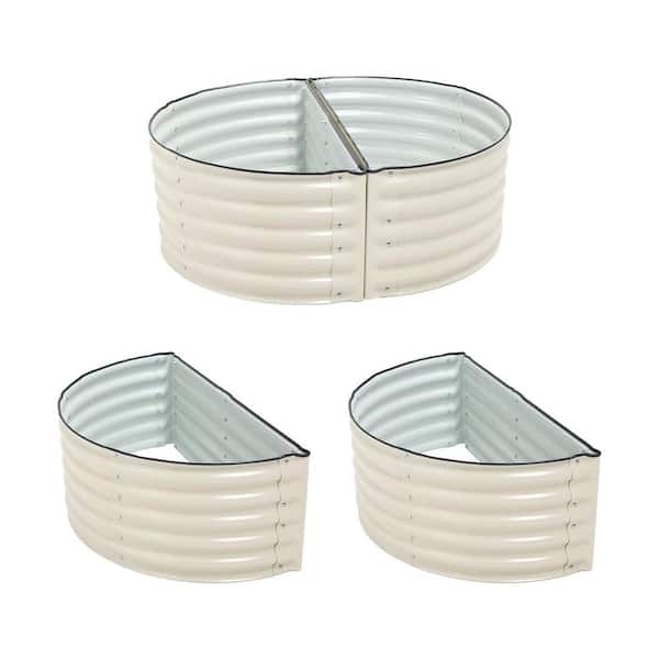 Aoodor 42 in. W x 17 in. H Beige Semi-Circular Galvanized Metal Raised Garden Bed Wall-Backed Planter Boxes (2-Pack)