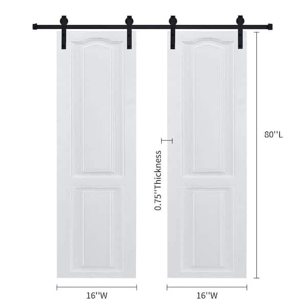 Dual CNC Crafted Modern Door 3/4 in. thick 32 in. x 80 in. MDF White Barn Sliding Door With Hardware Kit