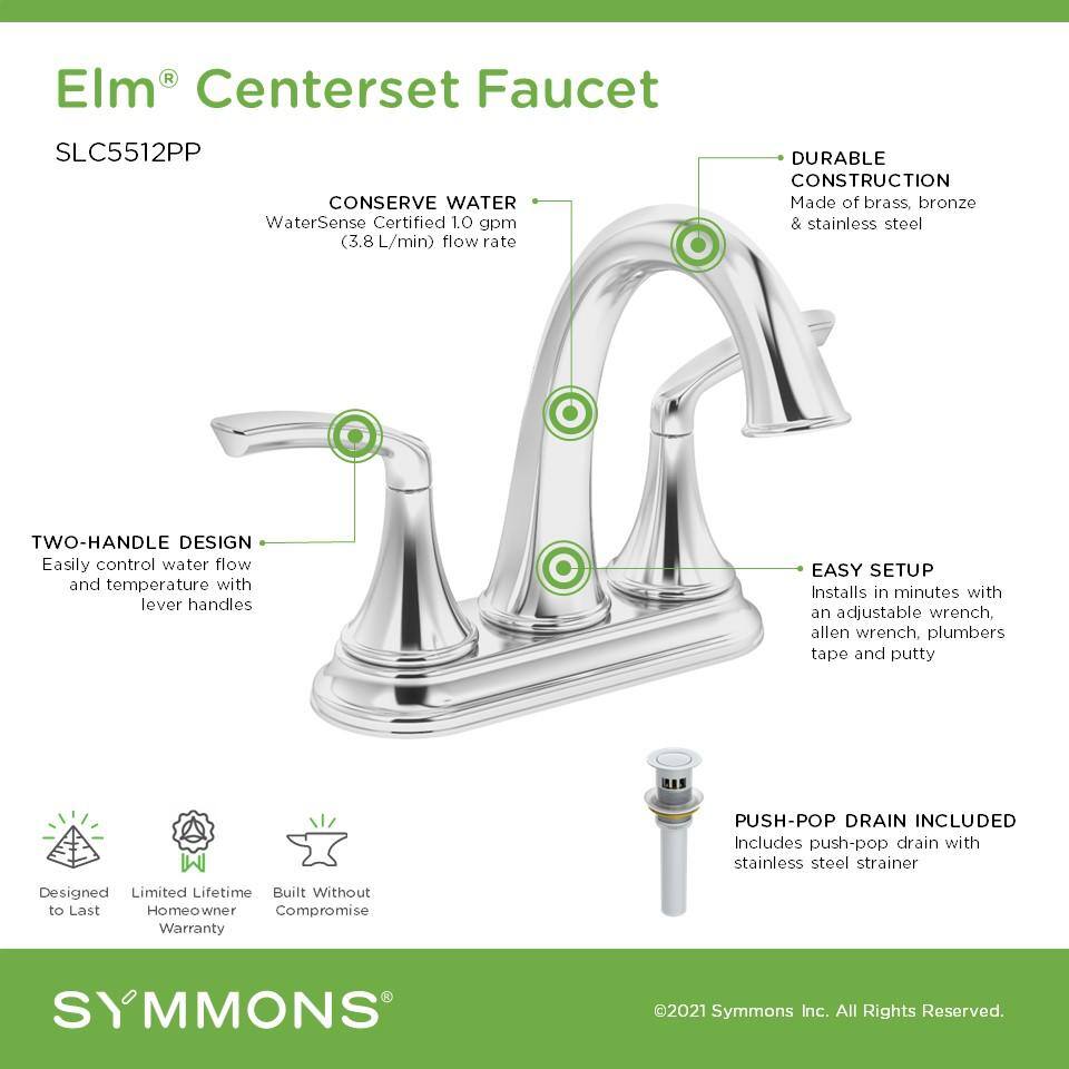 Elm 4 in. Polished Chrome Centerset Bathroom Faucet with Push Pop Drain