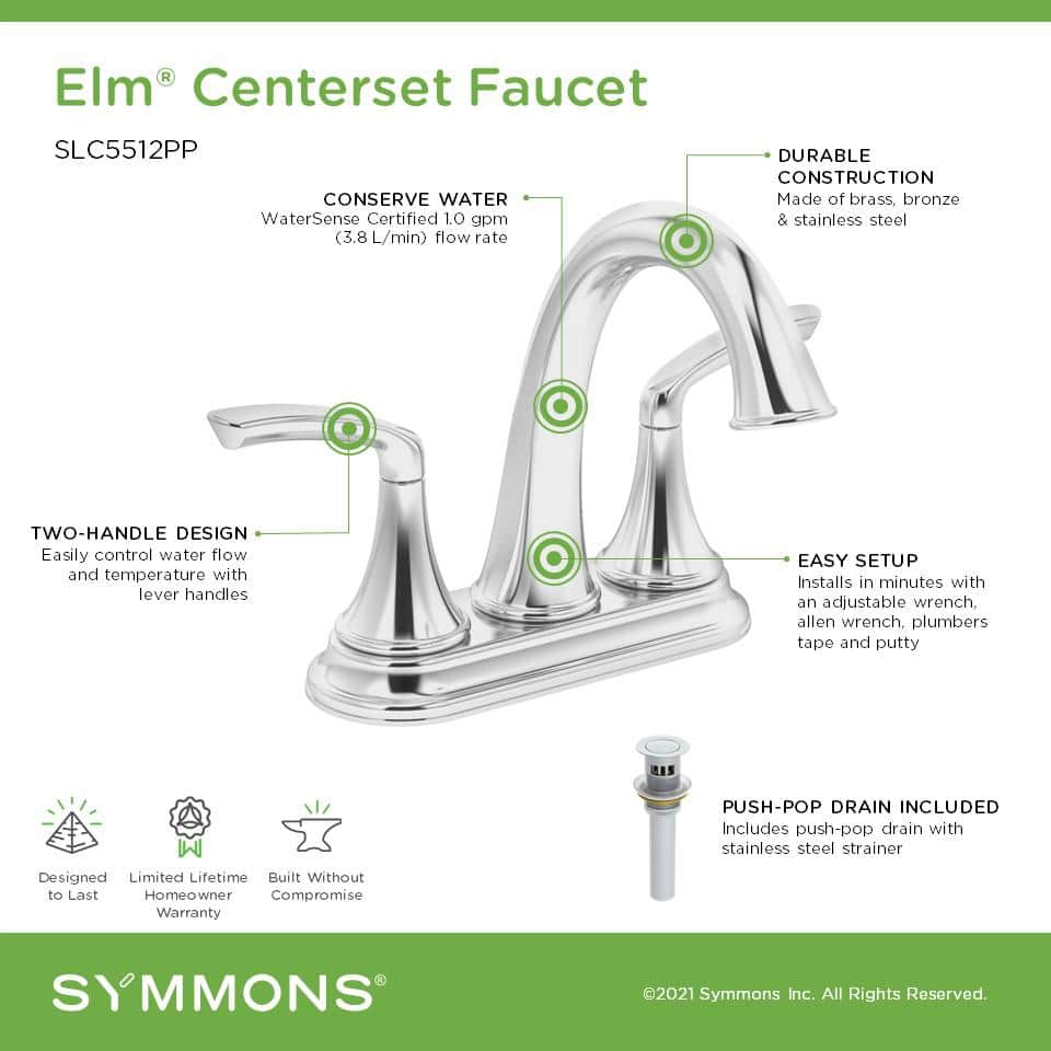 Elm 4 in. Polished Chrome Centerset Bathroom Faucet with Push Pop Drain