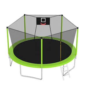 14 ft. Trampoline with Basketball Hoop Outdoor Trampolines with Ladder and Safety Enclosure Net for Kids & Adults Green