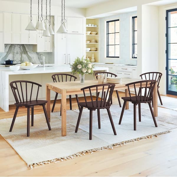 LUE BONA Winson Espresso Solid Wood Talia Dining Chair Windsor Back Farmhouse Spindle Dining Chair Side Chair Set of 6