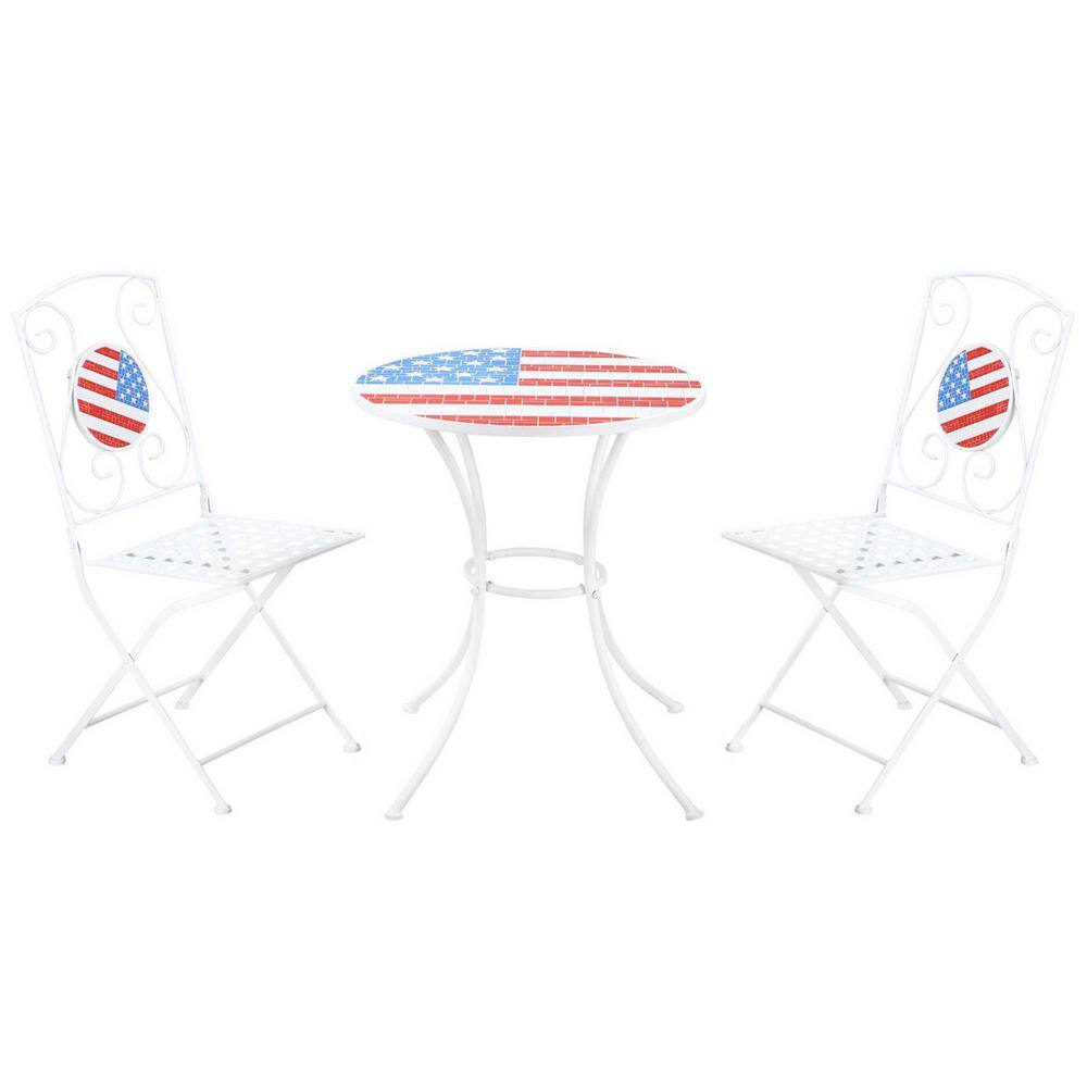 3-Piece White Metal USA Mosaic Table and Chairs Outdoor Bistro Set with Portable Metal Frames price history on PriceWatchPro
