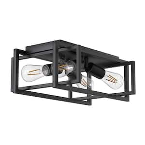 11.41 in. 4-Light Industrial Metal Black Flush Mount with No Bulbs Included (1-Pack)