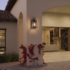 Craftsman Modern Farmhouse Rust Bronze 1-Light Outdoor Wall Lantern Sconce with Seeded Glass Shade Patio Wall Light