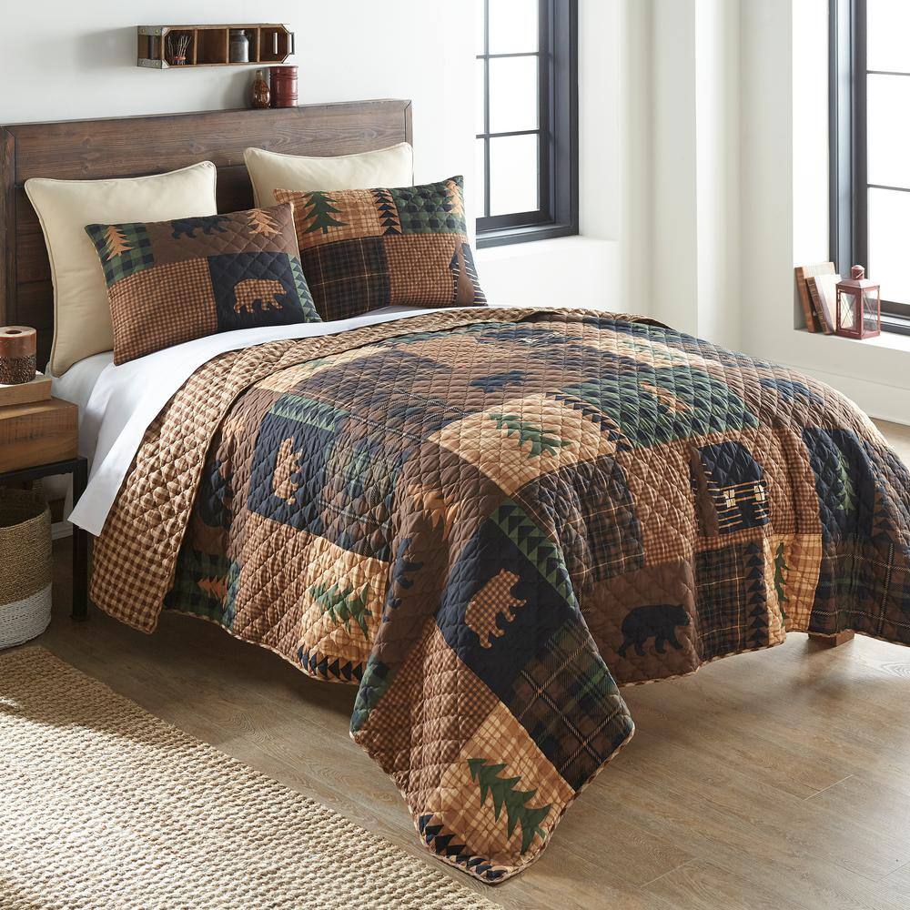Brown Bear Cabin Reversible Twin Microfiber Quilt Set