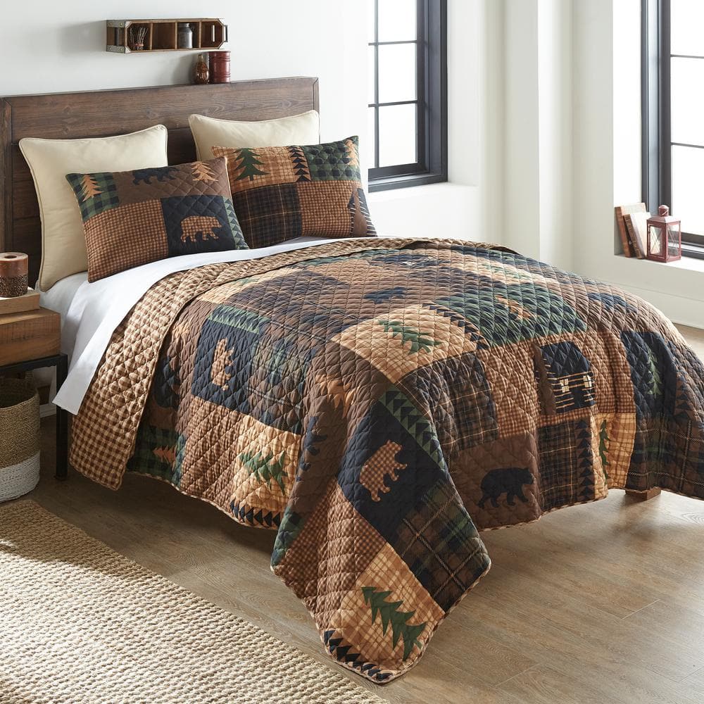 King Size Light Brown Microfiber Reversible Quilt Set