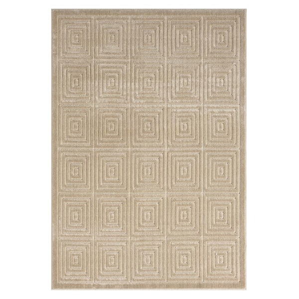 Arlo Beige 8 ft. x 10 ft. Geometric High-Low Polypropylene Indoor/Outdoor Area Rug