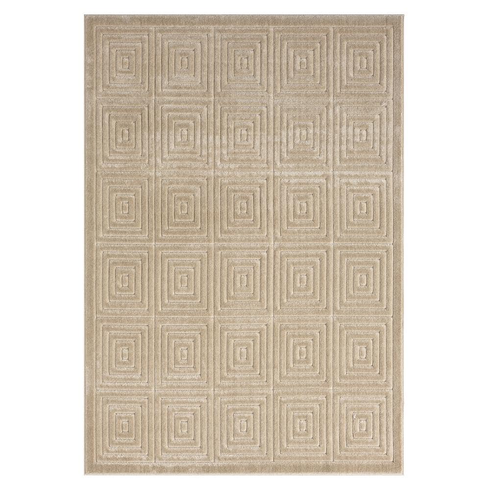 Arlo Beige 5 ft. x 7 ft. Geometric High-Low Polypropylene Indoor/Outdoor Ar