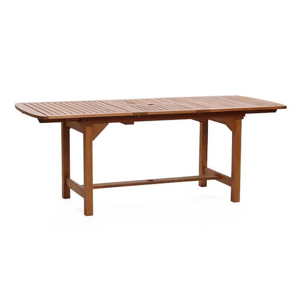 LuxenHome 60 in. Extending Natural Solid Wood Rounded Rectangle Outdoor Dining Table