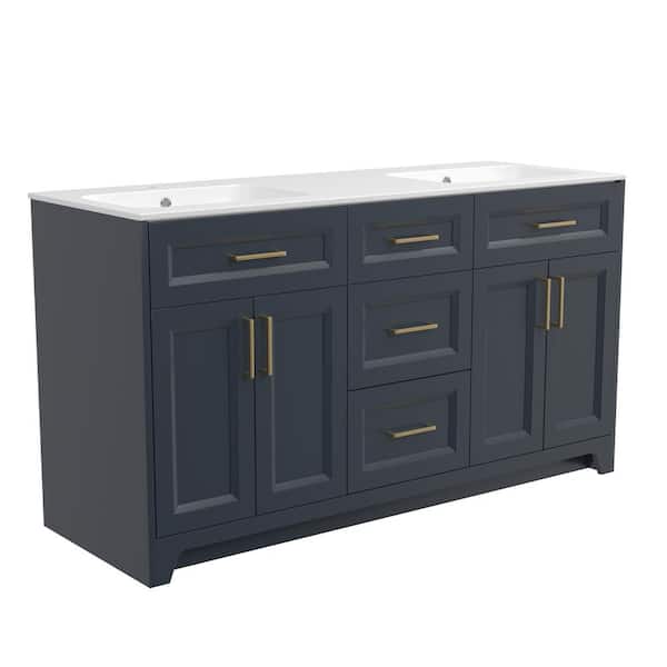 Zeafive 60 in. W. x 22 in. D x 34 in. H Freestanding Double Sinks Navy ...