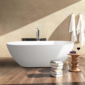 Moray 69 in. x 30 in. Solid Surface Stone Resin Flatbottom Freestanding Double Slipper Soaking Bathtub in Matte White
