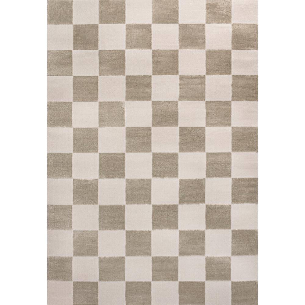 Beige and Cream Geometric Checkerboard 3 x 5 Area Rug