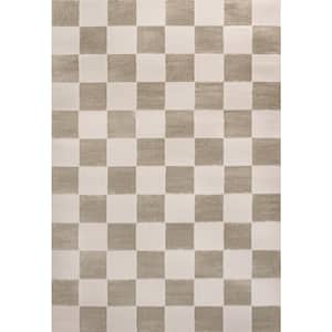 Thea Modern Geometric Checkerboard High-Low Beige/Cream 5 ft. x 8 ft. Area Rug