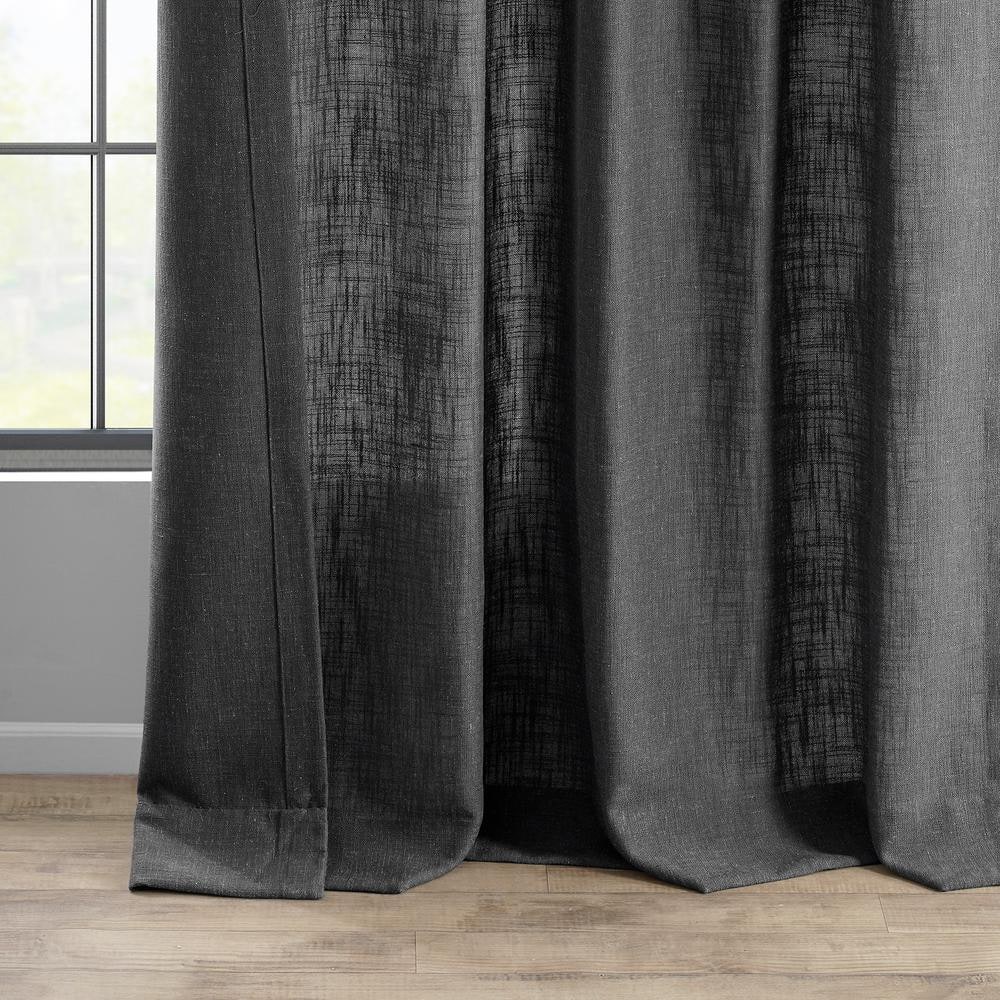 Slate Grey Faux Linen Light Filtering Curtain Panel, 50 x 96 Inches