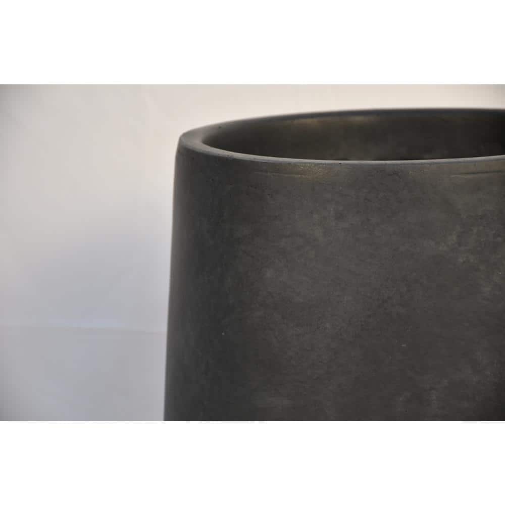 Charcoal Round Concrete Planter with Soft Curves, 20"