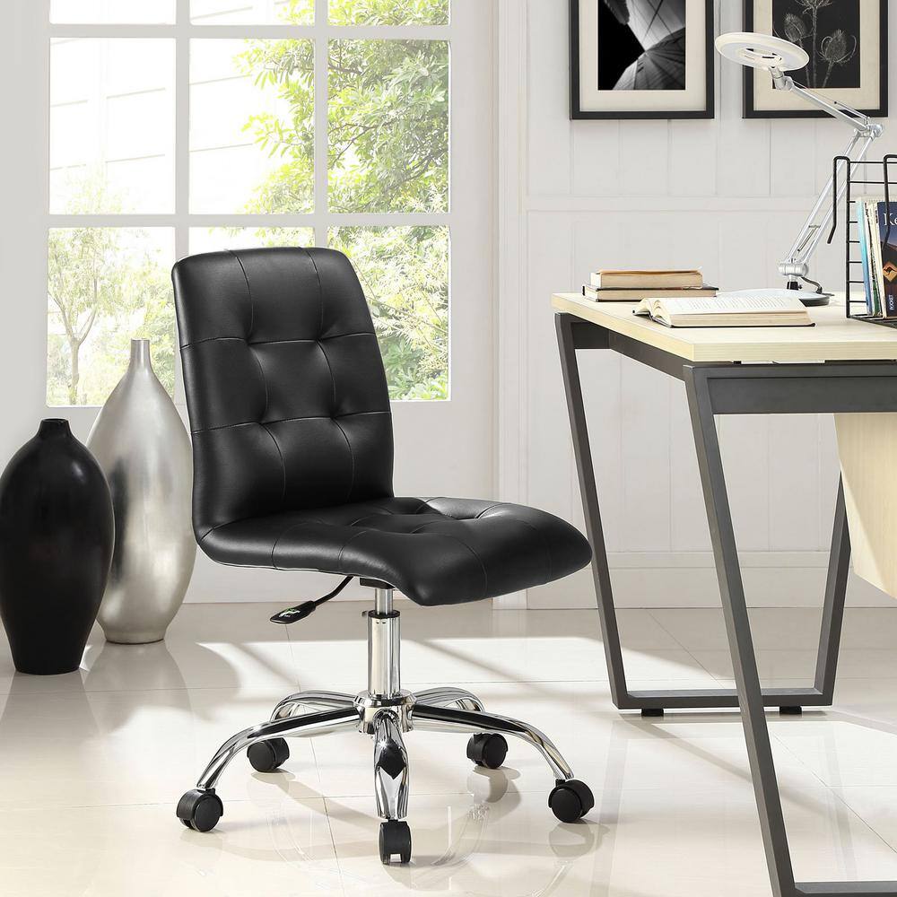 Elegant Finesse Armless Leather Drafting Chair in Black