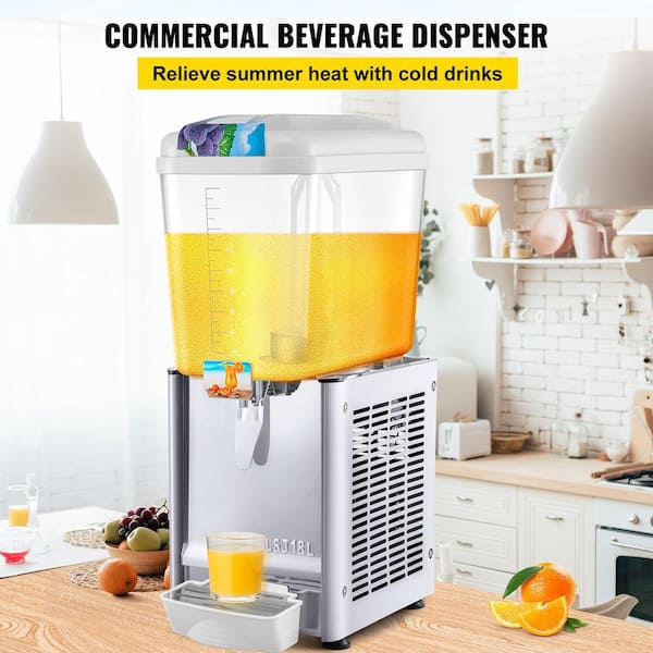 VEVOR Commercial Beverage Dispenser, 20.4 Qt 18L 2 Tanks Ice Tea Drink  Machine, 590W 304 Stainless Steel Juice Dispenser with 41℉-53.6℉ Thermostat  Controller, for Cold Drink Restaurant Hotel Party