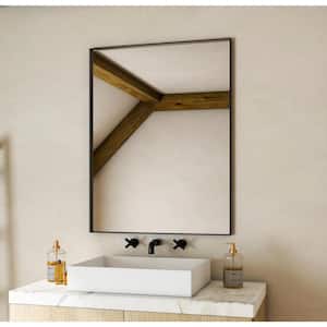 28 in. W x 36 in. H Rectangular Aluminum Framed Wall Bathroom Vanity Mirror in Black