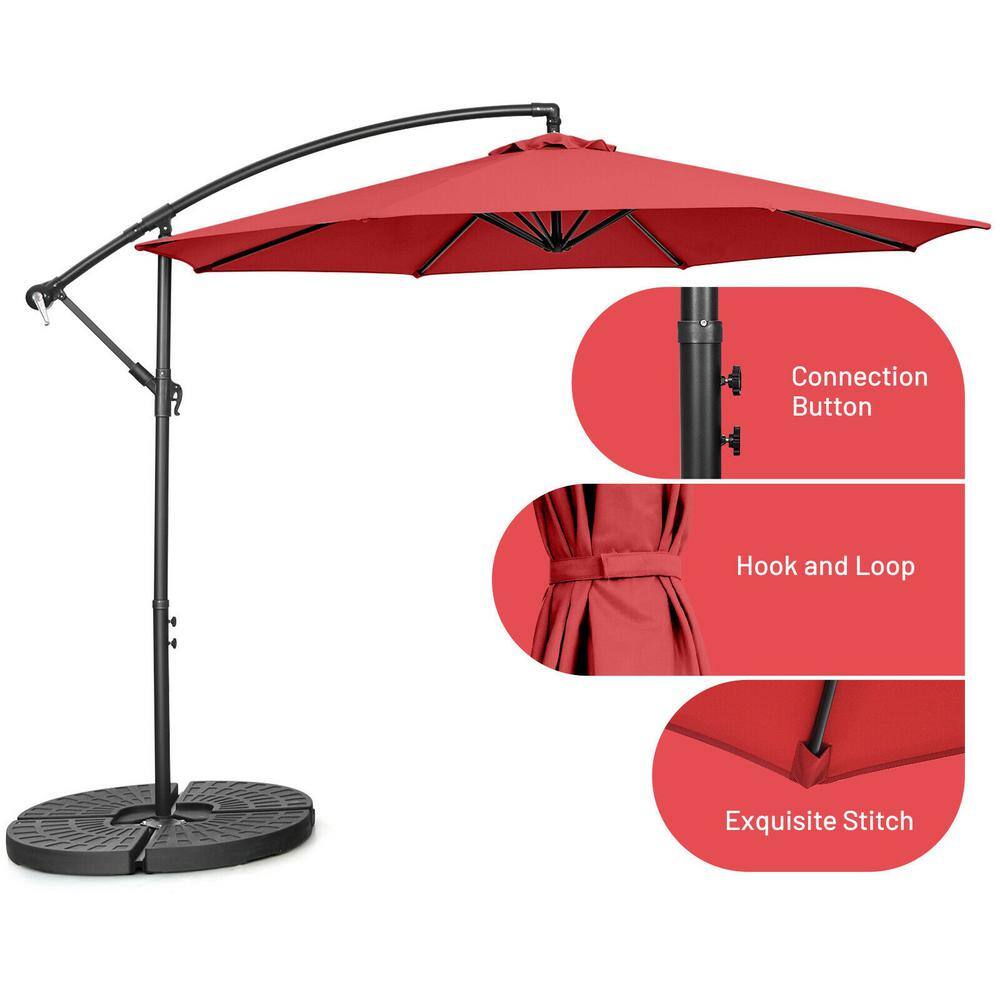 10-Foot Red Polyester Offset Patio Umbrella with Steel Frame