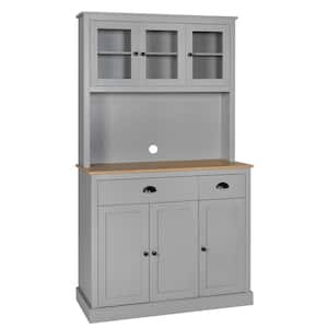 Gray Kitchen Pantry Cabinet Storage with Adjustable Shelves, Buffet Cupboard and Microwave Stand