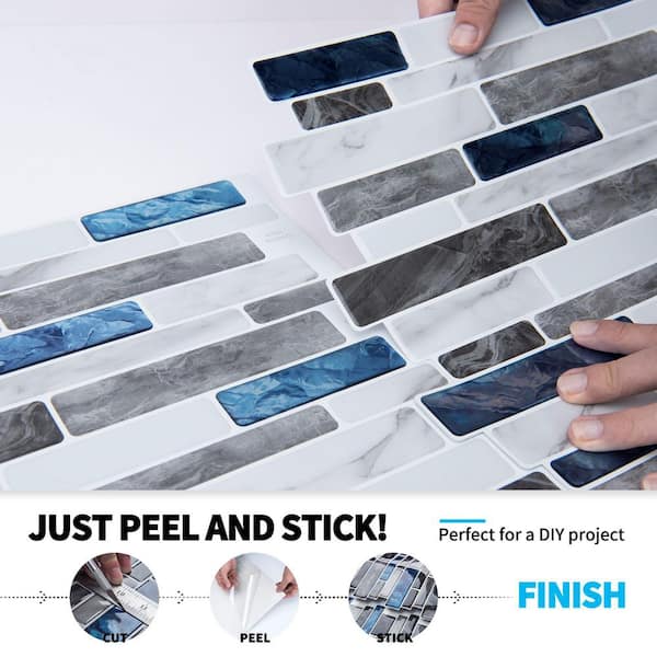 Design Blue 12 in. x 12 in. Marble Vinyl Peel and Stick Tile for Kitchen Backsplash (9 sq. ft./box)
